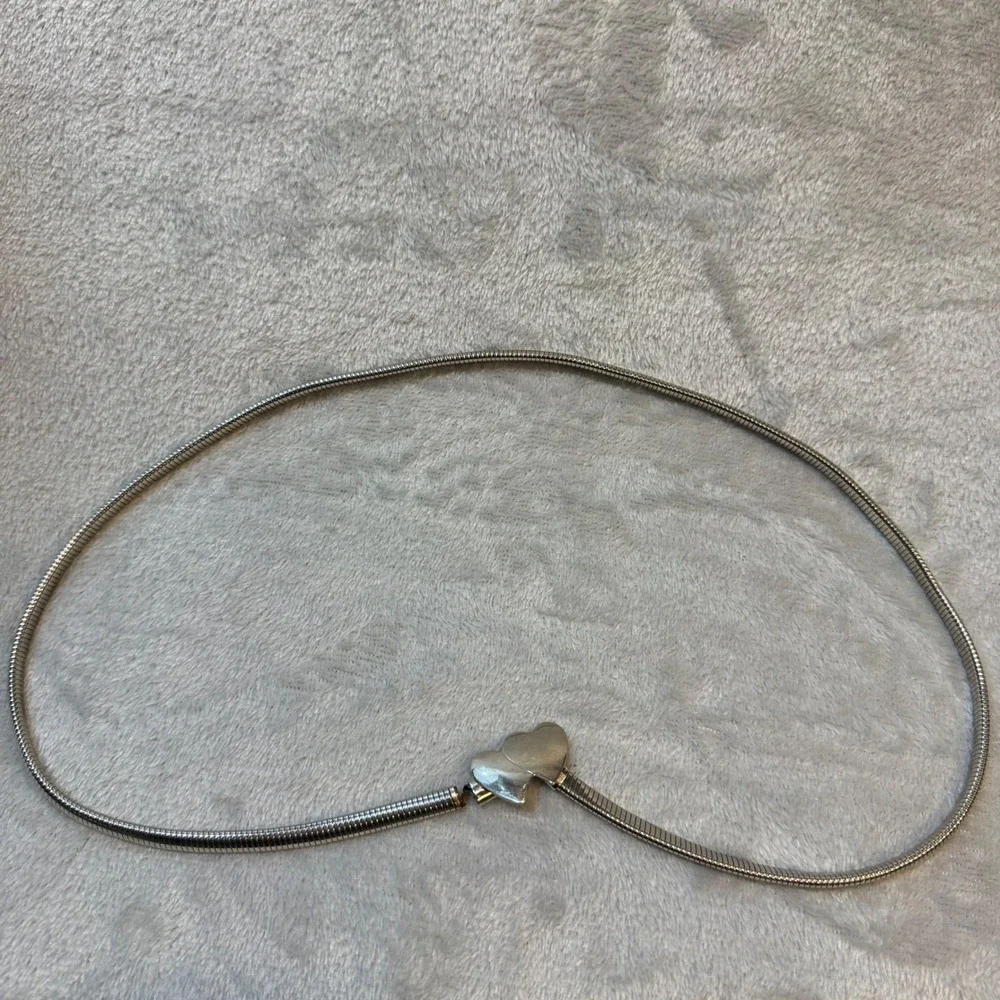 Vintage Silver Snake Chain Belt Double Heart Clasp Romantic Coquette 80 Made USA